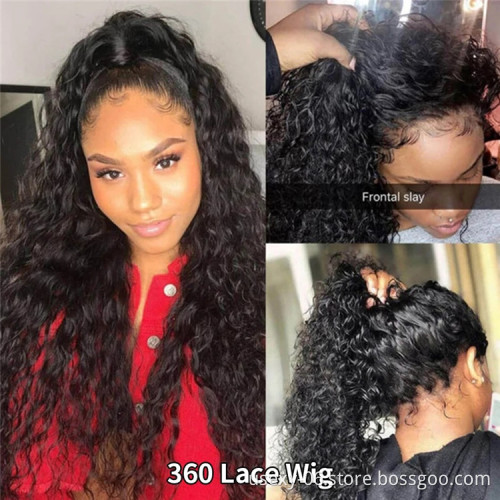 Whloesale glueless cuticle aligned lace frontal wigs 100% human hair pre plucked water wave wig human hair 360 lace wig